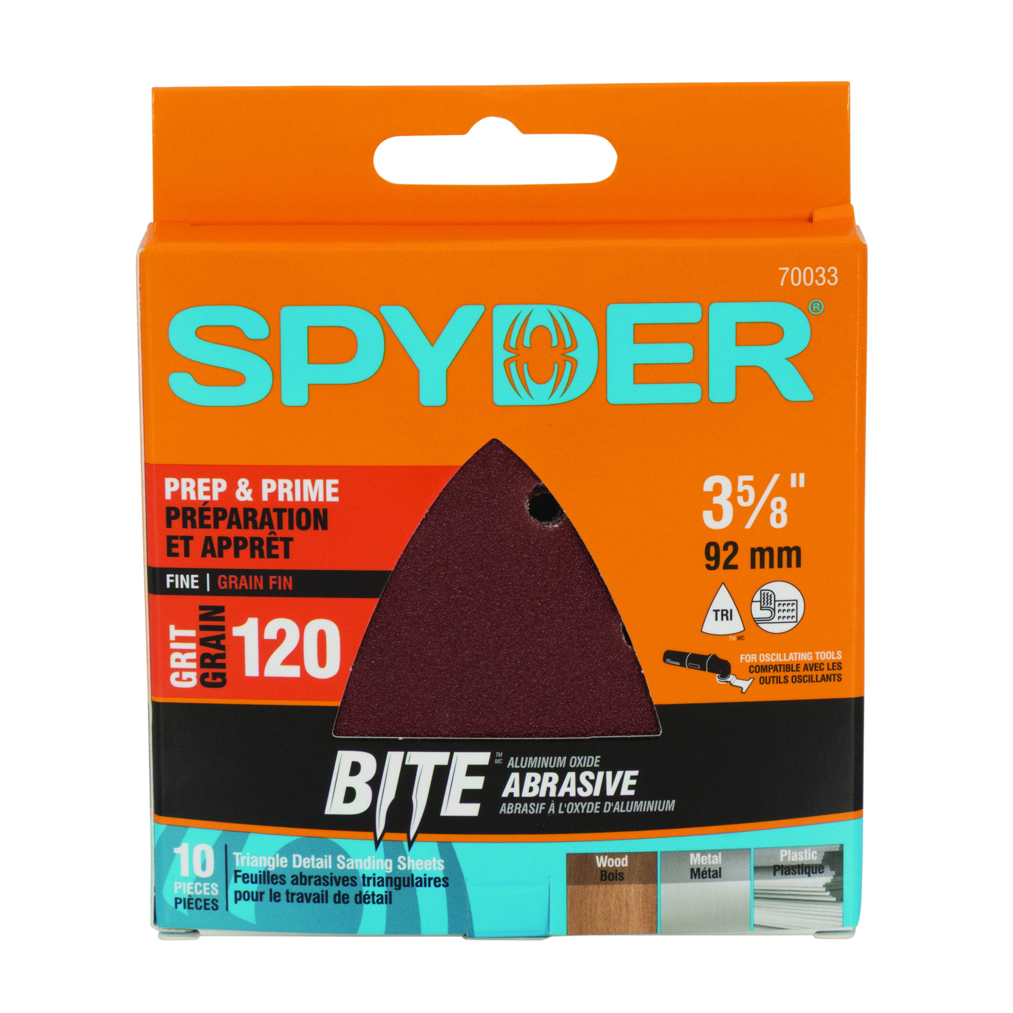 SPYDER 3-5/8-Inch 120-Grit Aluminum Oxide Triangle Detail Sanding Sheets (10-Pack) 70033